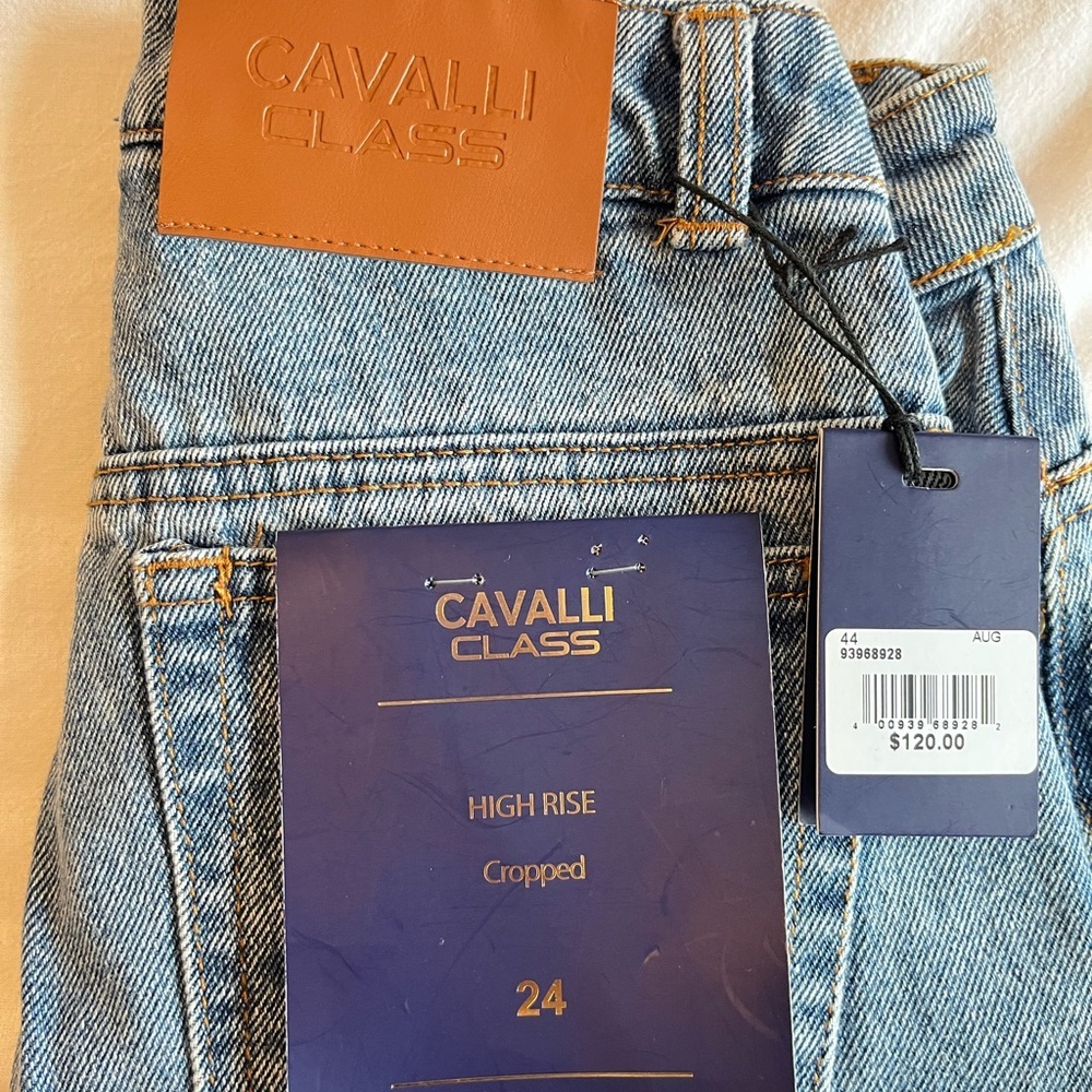 NWT Cavalli Class High Rise Cropped Straight Leg Jeans Sz 24 Y2K Retro Designer - Picture 14 of 16